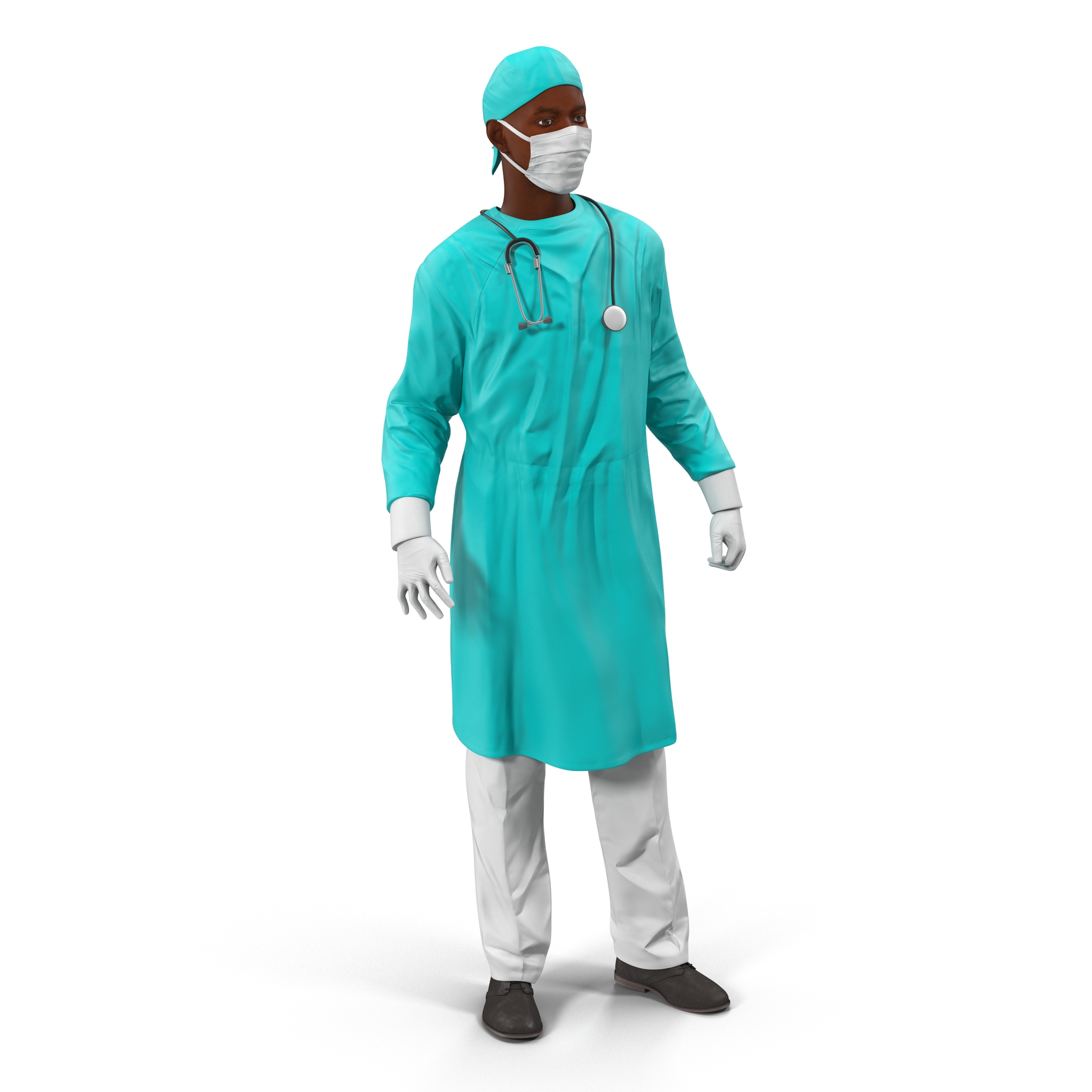 3D Male African American Surgeon Rigged