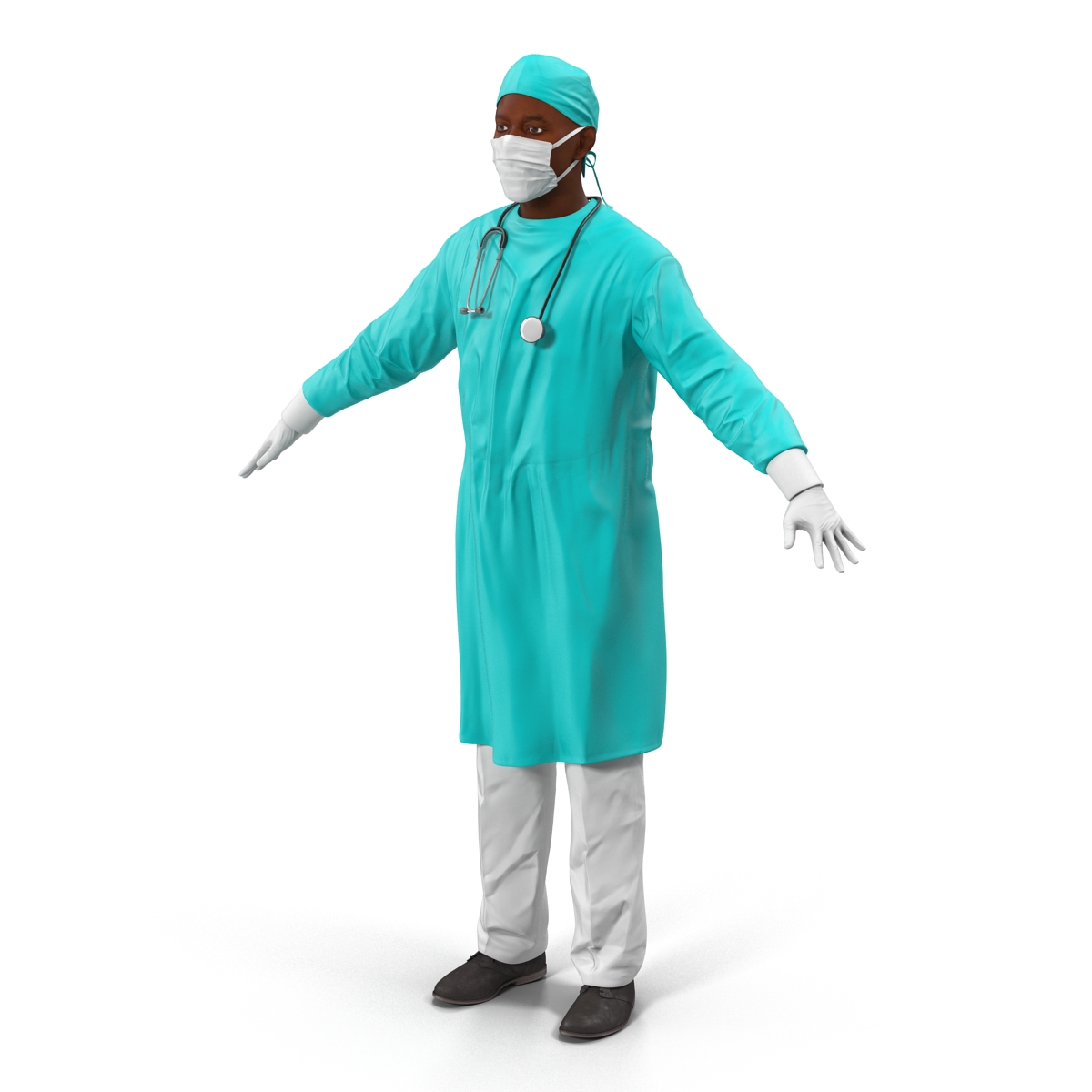 3D Male African American Surgeon Rigged