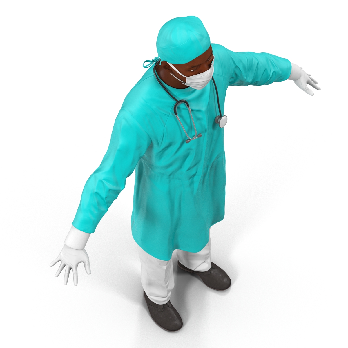 3D Male African American Surgeon Rigged