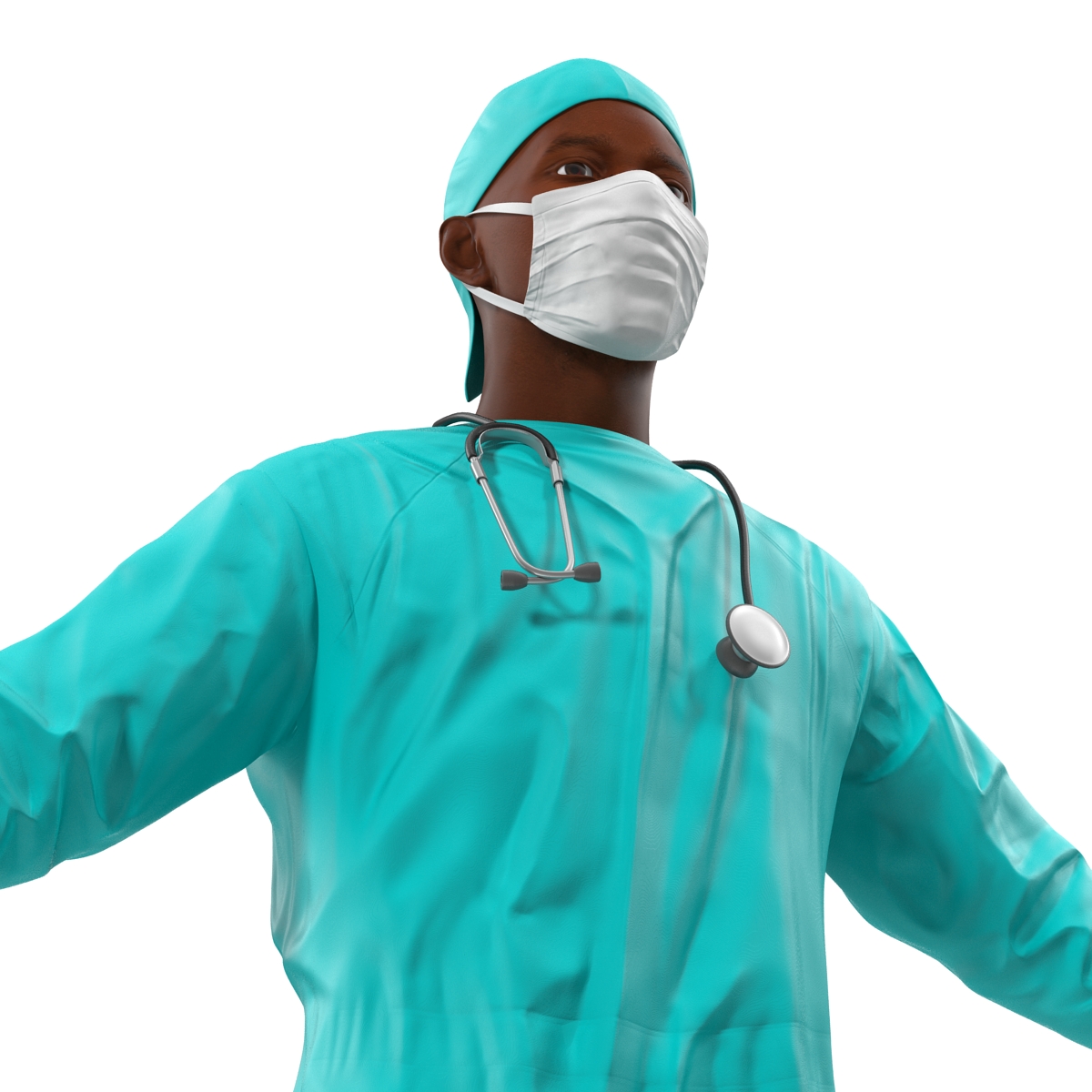 3D Male African American Surgeon Rigged