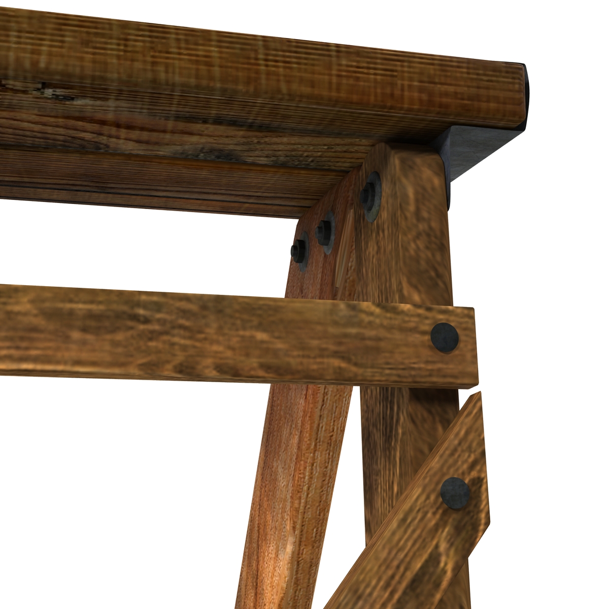 Old Wooden Step Ladder 2 3D model