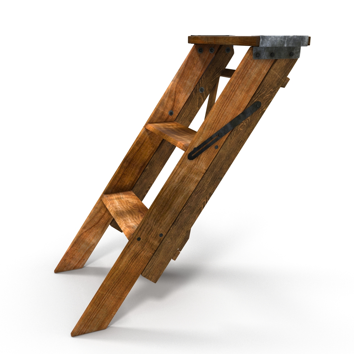 Old Wooden Step Ladder 2 3D model