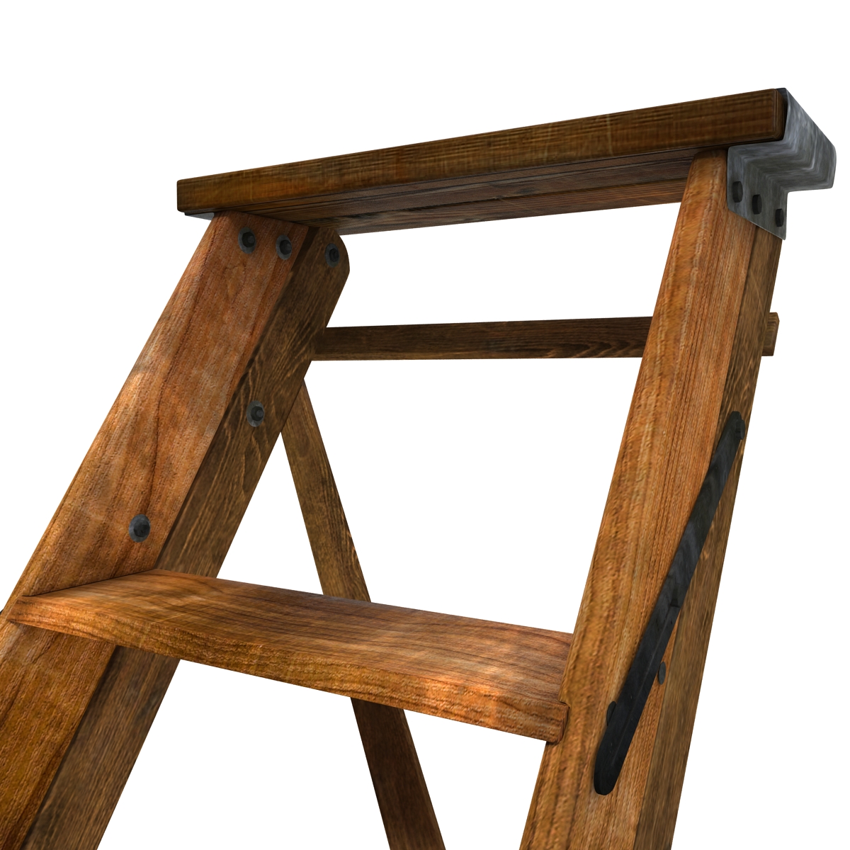 Old Wooden Step Ladder 2 3D model