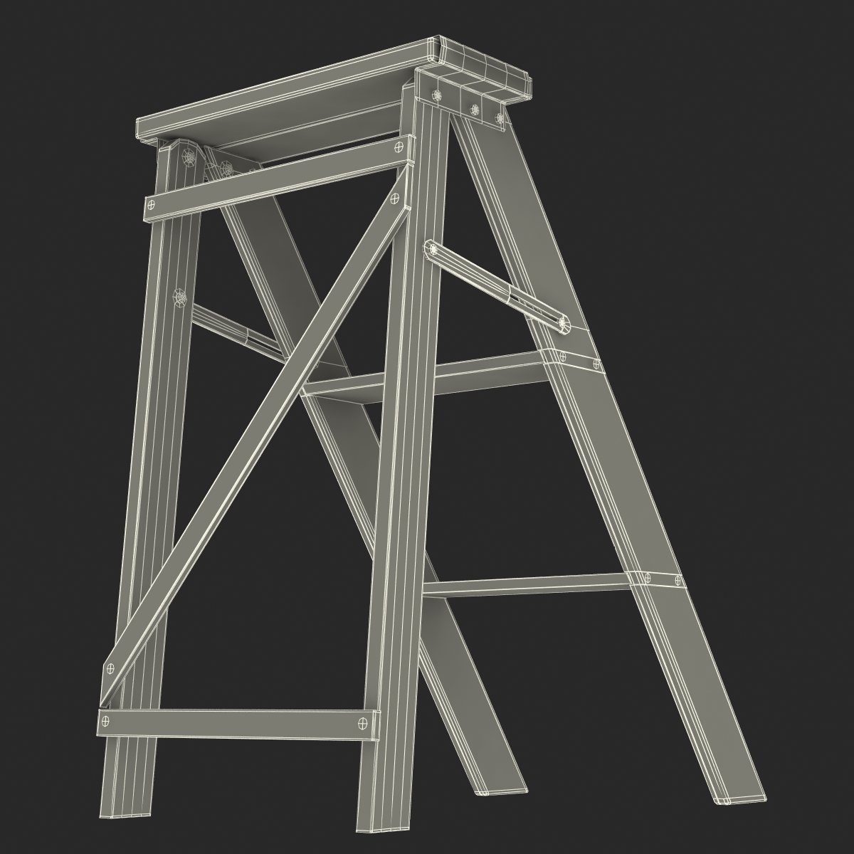 Old Wooden Step Ladder 3D