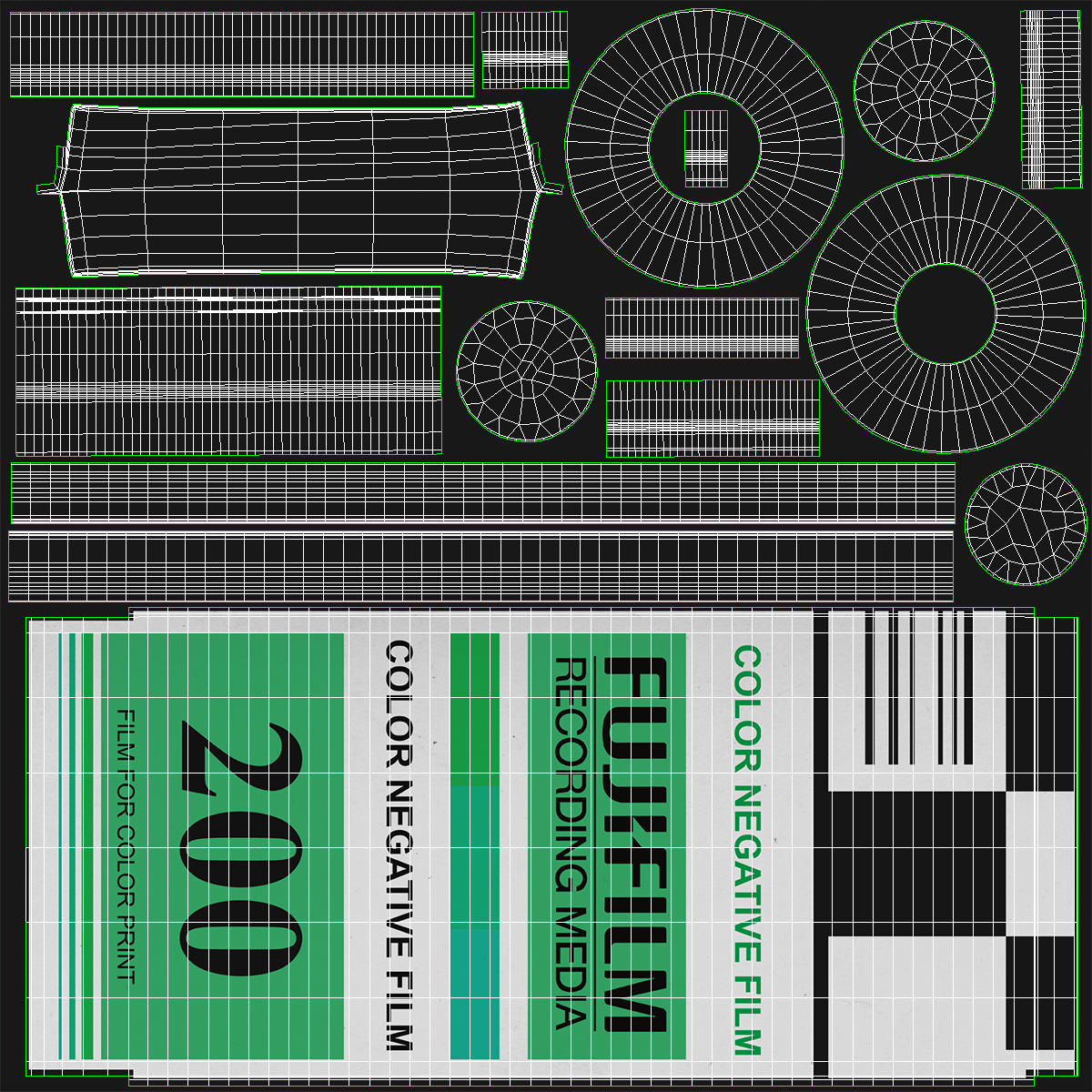 35mm Film Roll Green Set 3D model