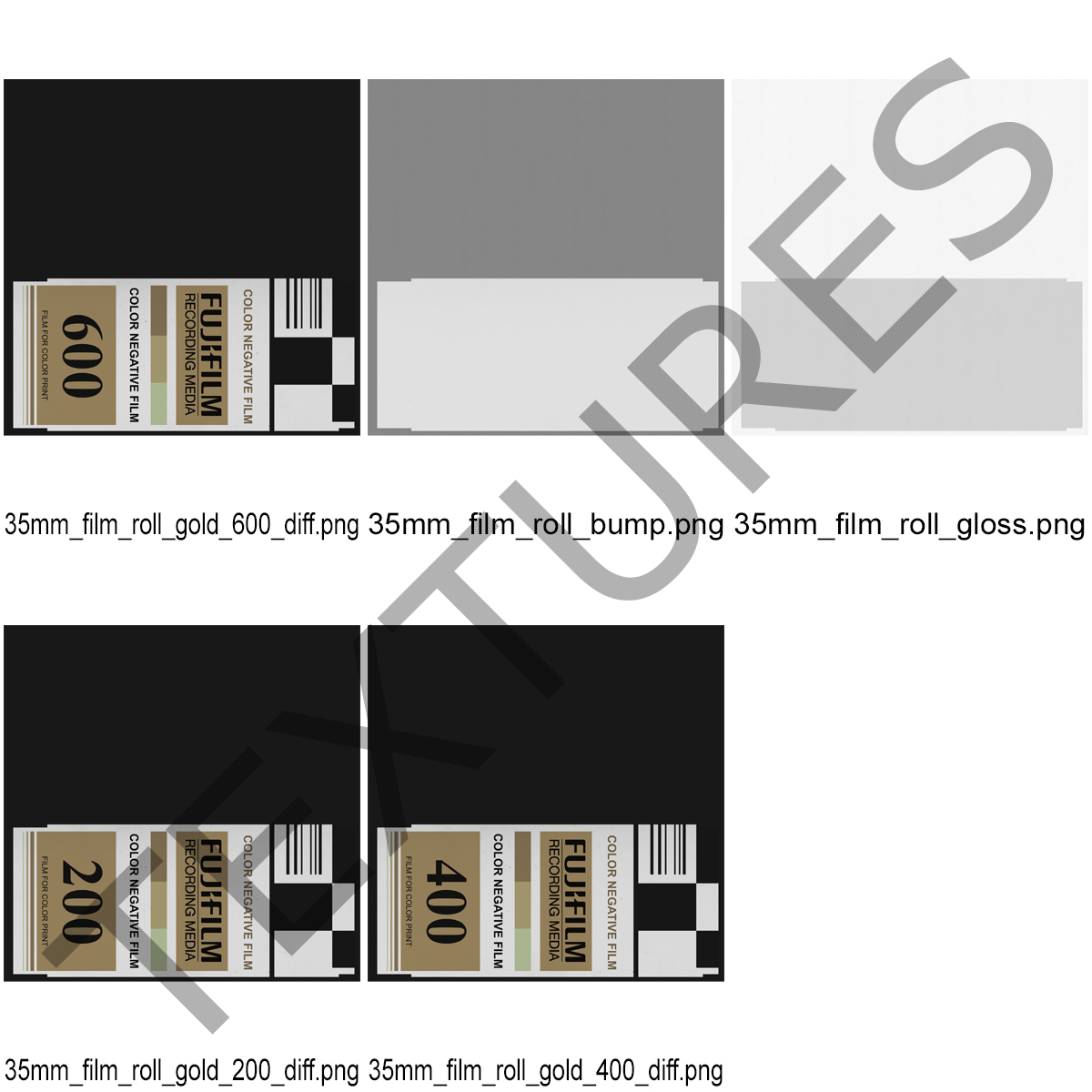 3D 35mm Film Roll Gold Set model