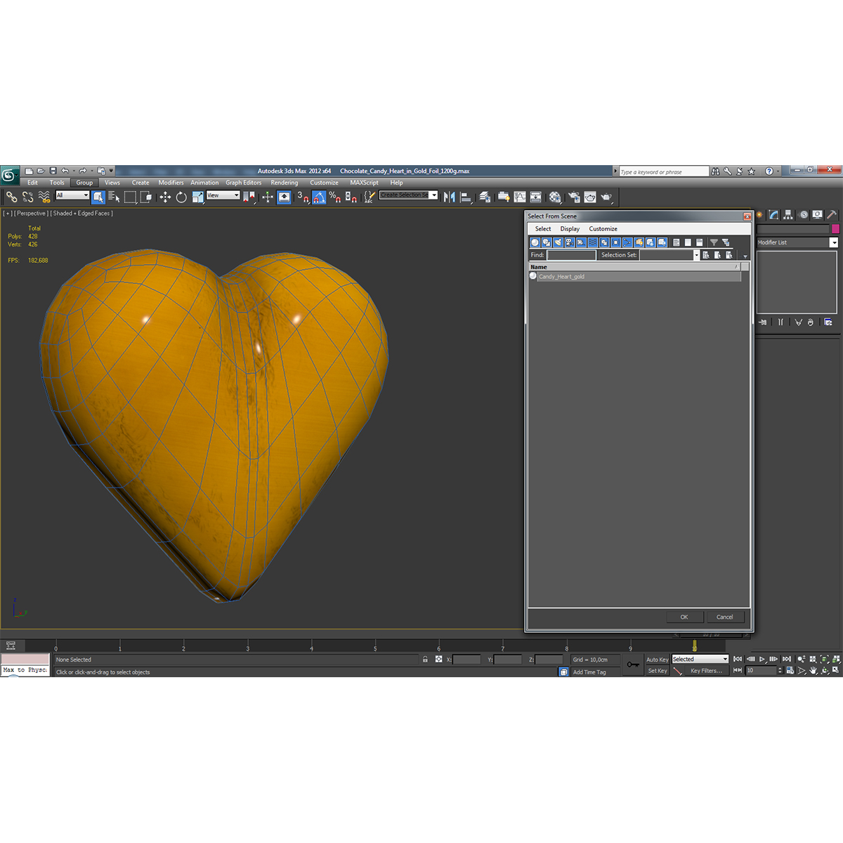 Chocolate Candy Heart in Gold Foil 3D model