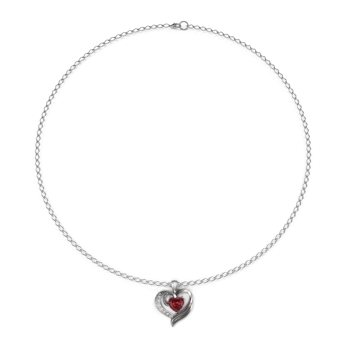 Ruby Heart Necklace and Chain 3D model