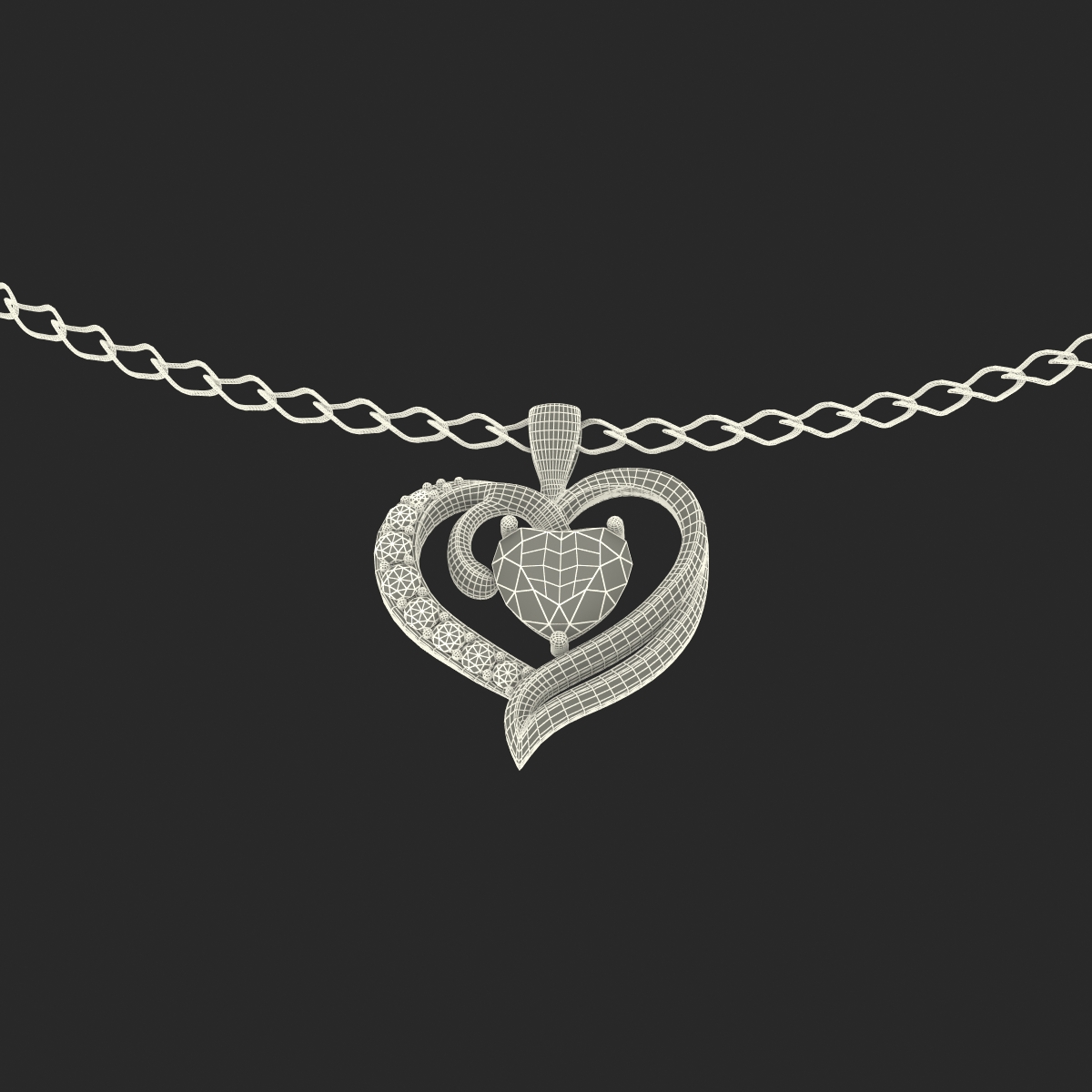 Ruby Heart Necklace and Chain 3D model