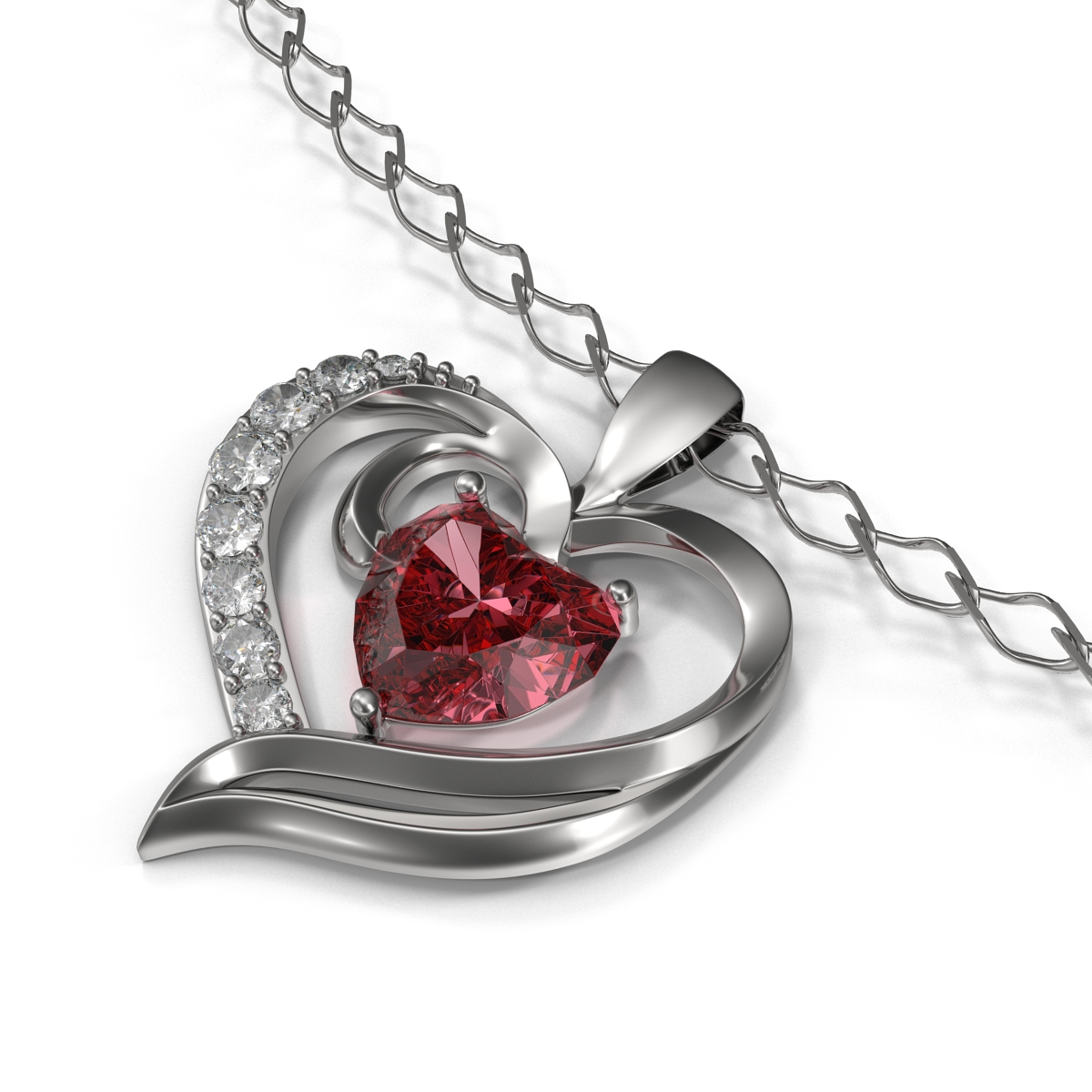 3D Ruby Heart Necklace and Chain Rigged