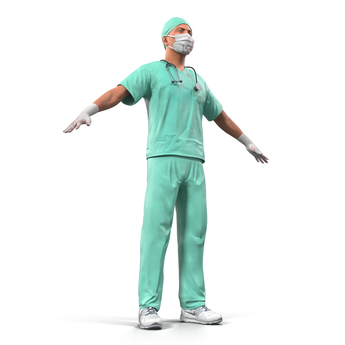 3D model Male Surgeon Caucasian Rigged with Blood