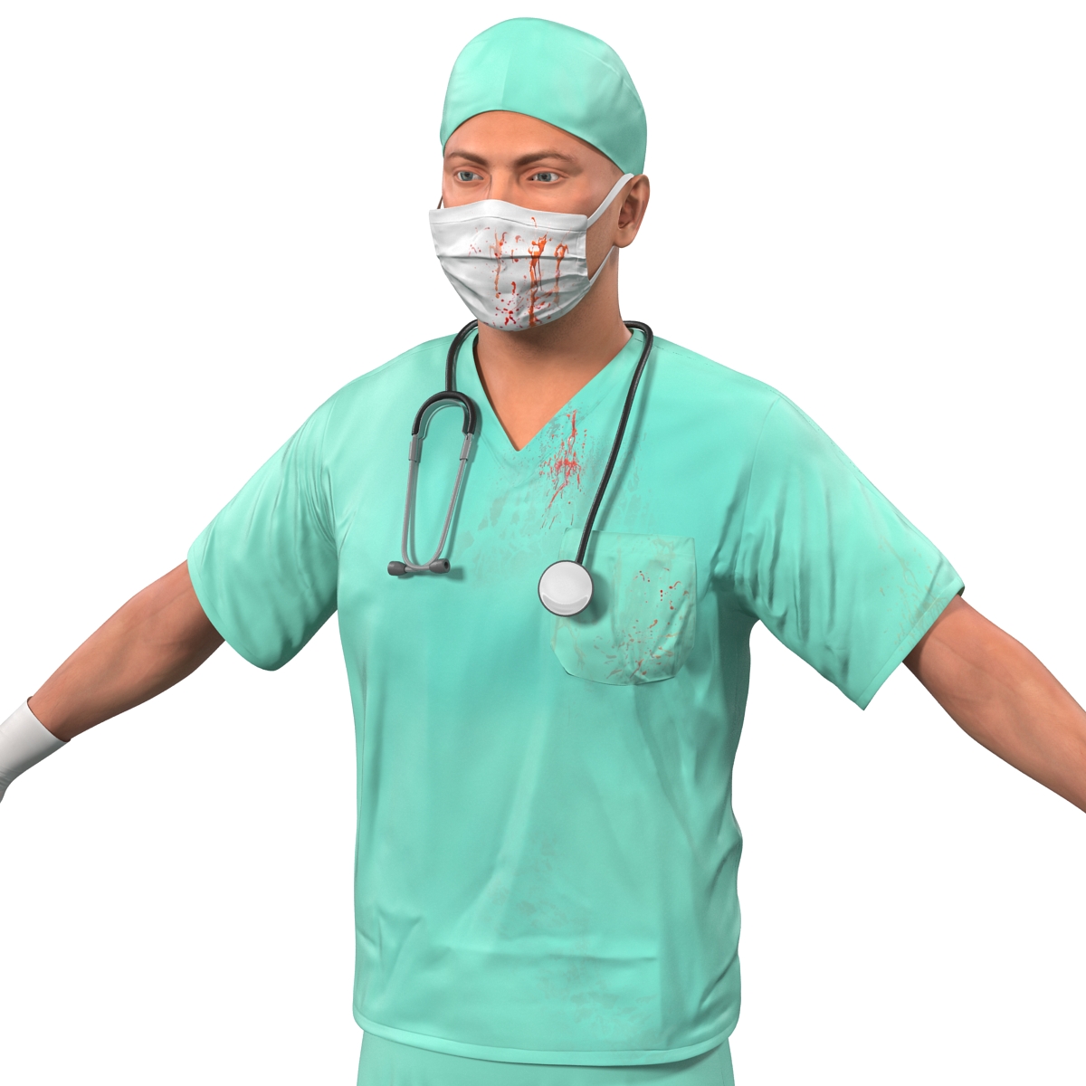 3D model Male Surgeon Caucasian Rigged with Blood