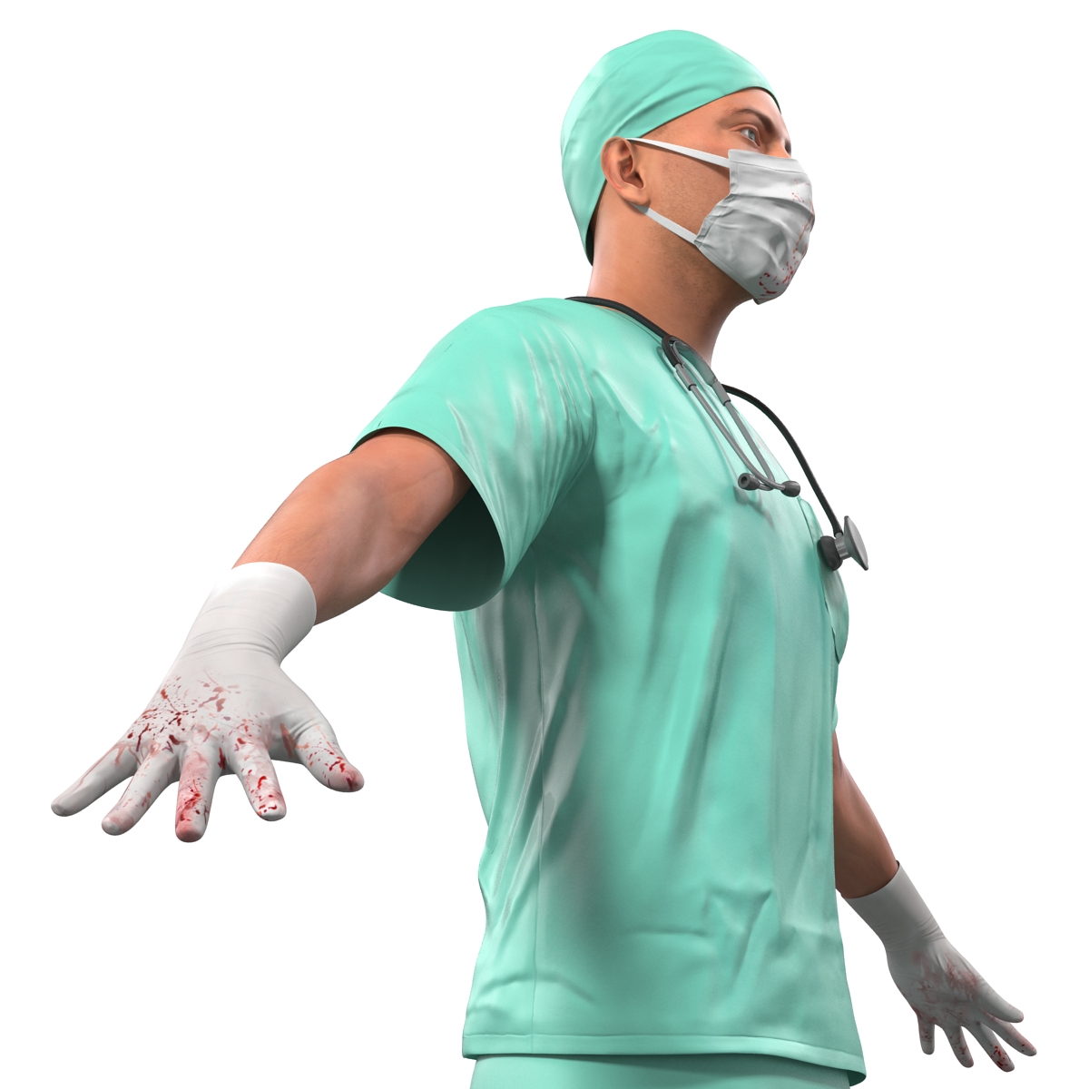 3D model Male Surgeon Caucasian Rigged with Blood