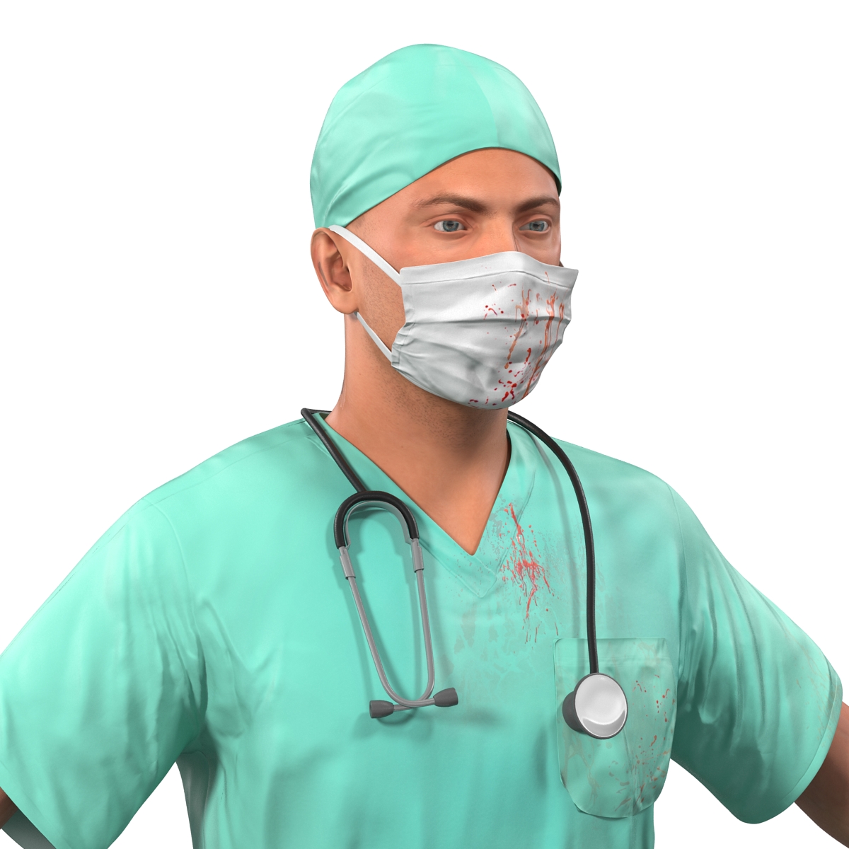 3D model Male Surgeon Caucasian Rigged with Blood