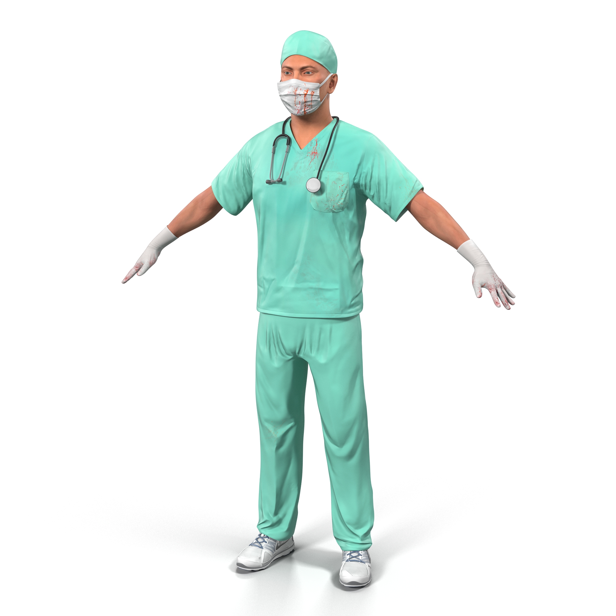 3D Male Surgeon Caucasian with Blood model