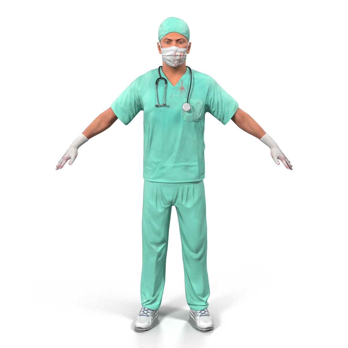 3D Male Surgeon Caucasian with Blood model