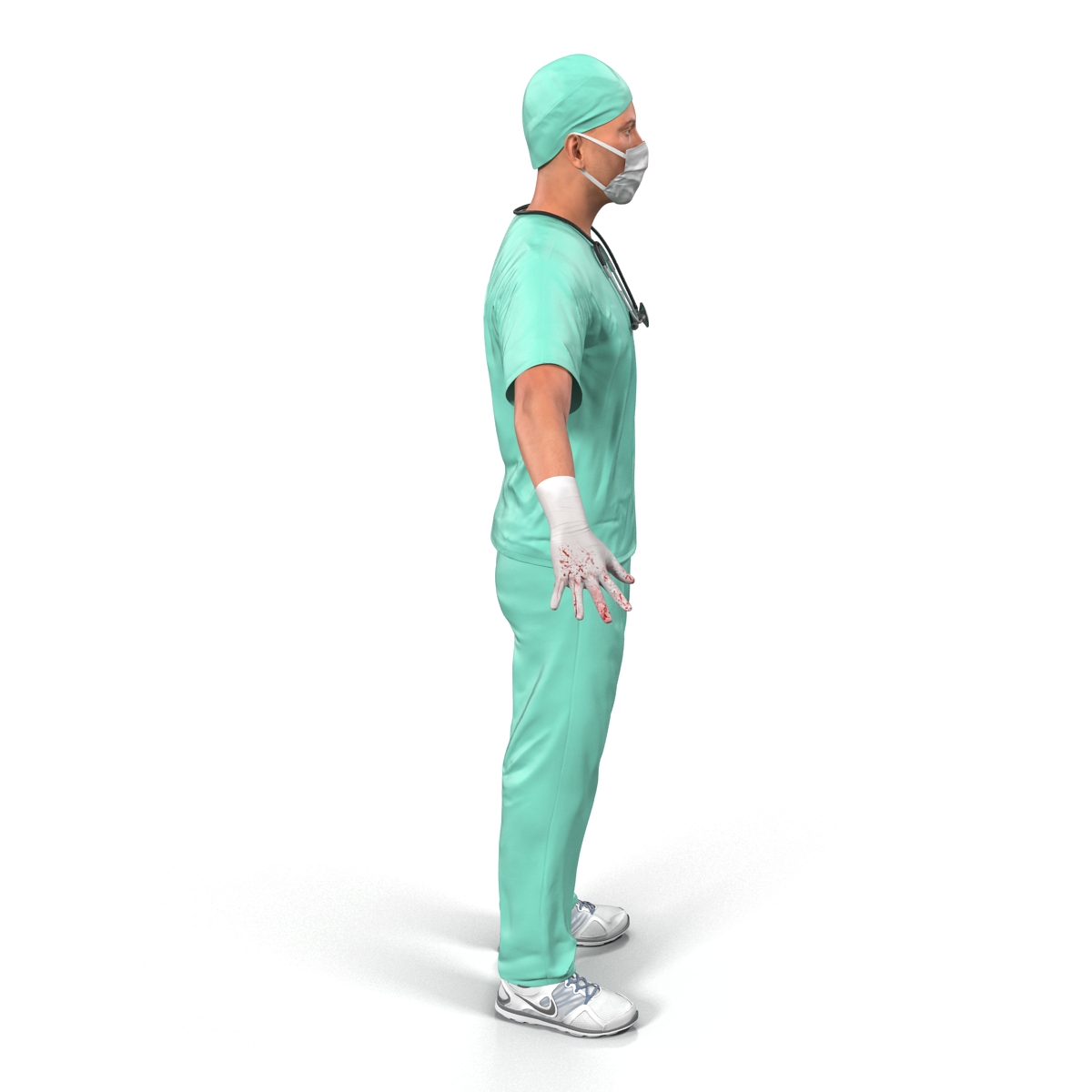 3D Male Surgeon Caucasian with Blood model