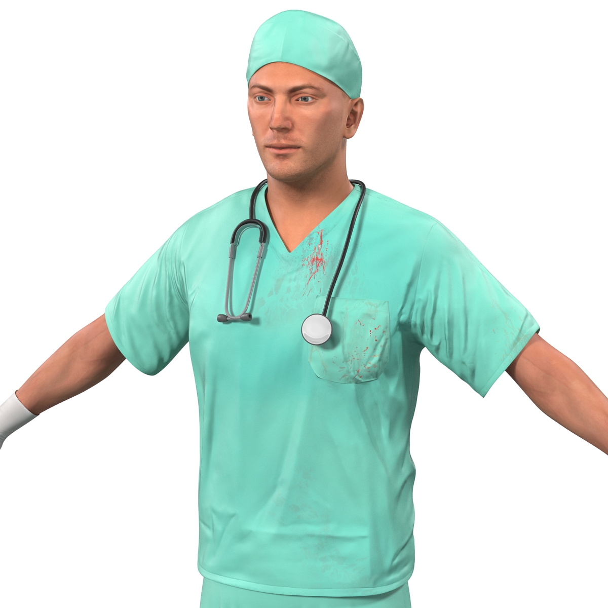 3D Male Surgeon Caucasian with Blood model