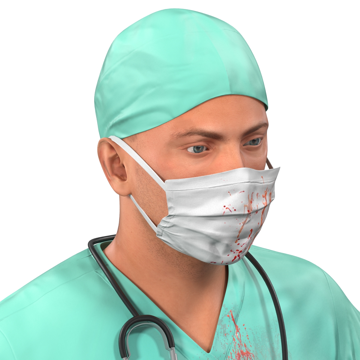 3D Male Surgeon Caucasian with Blood model