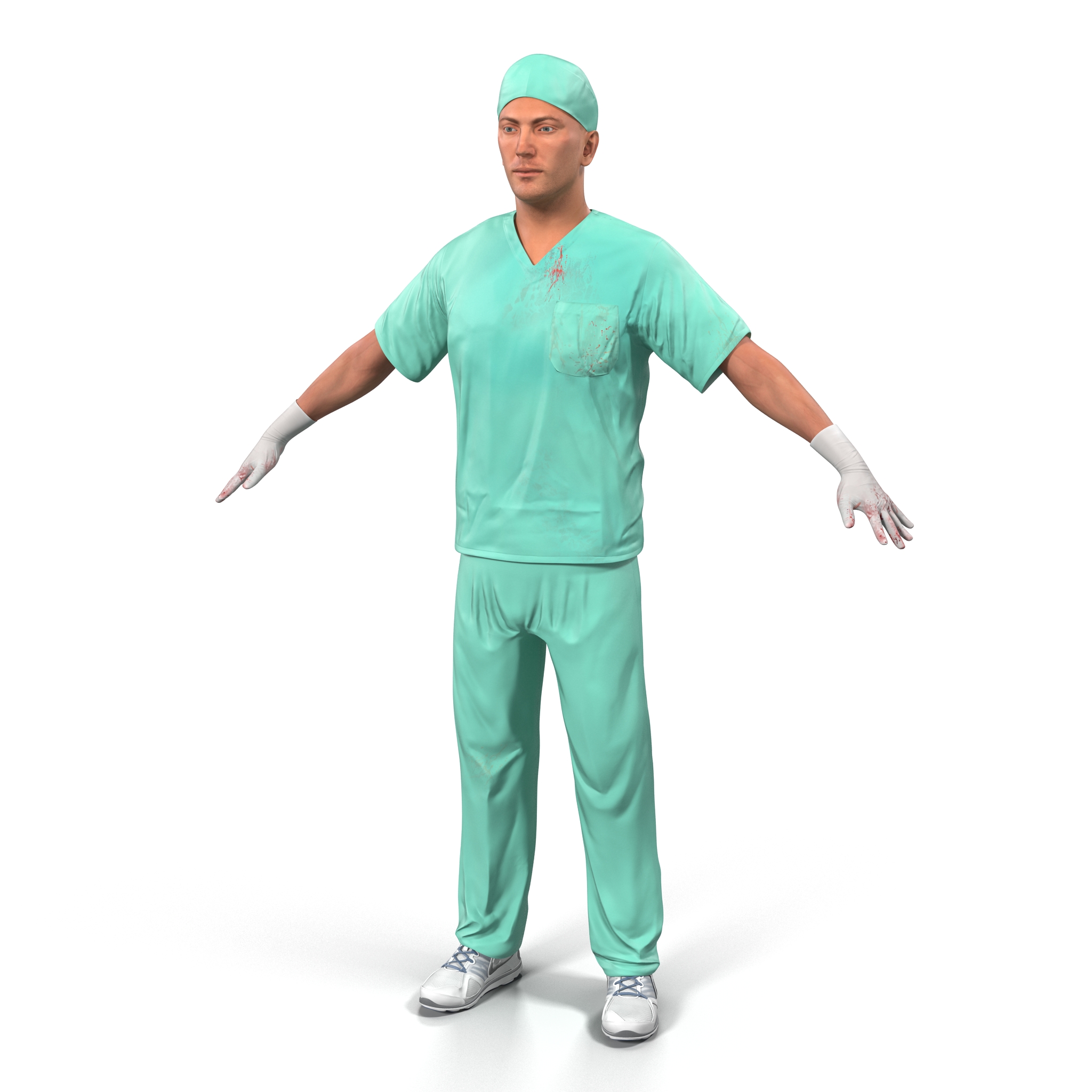 3D model Male Surgeon Caucasian with Blood 2