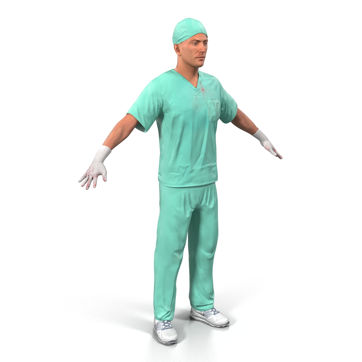 3D model Male Surgeon Caucasian with Blood 2