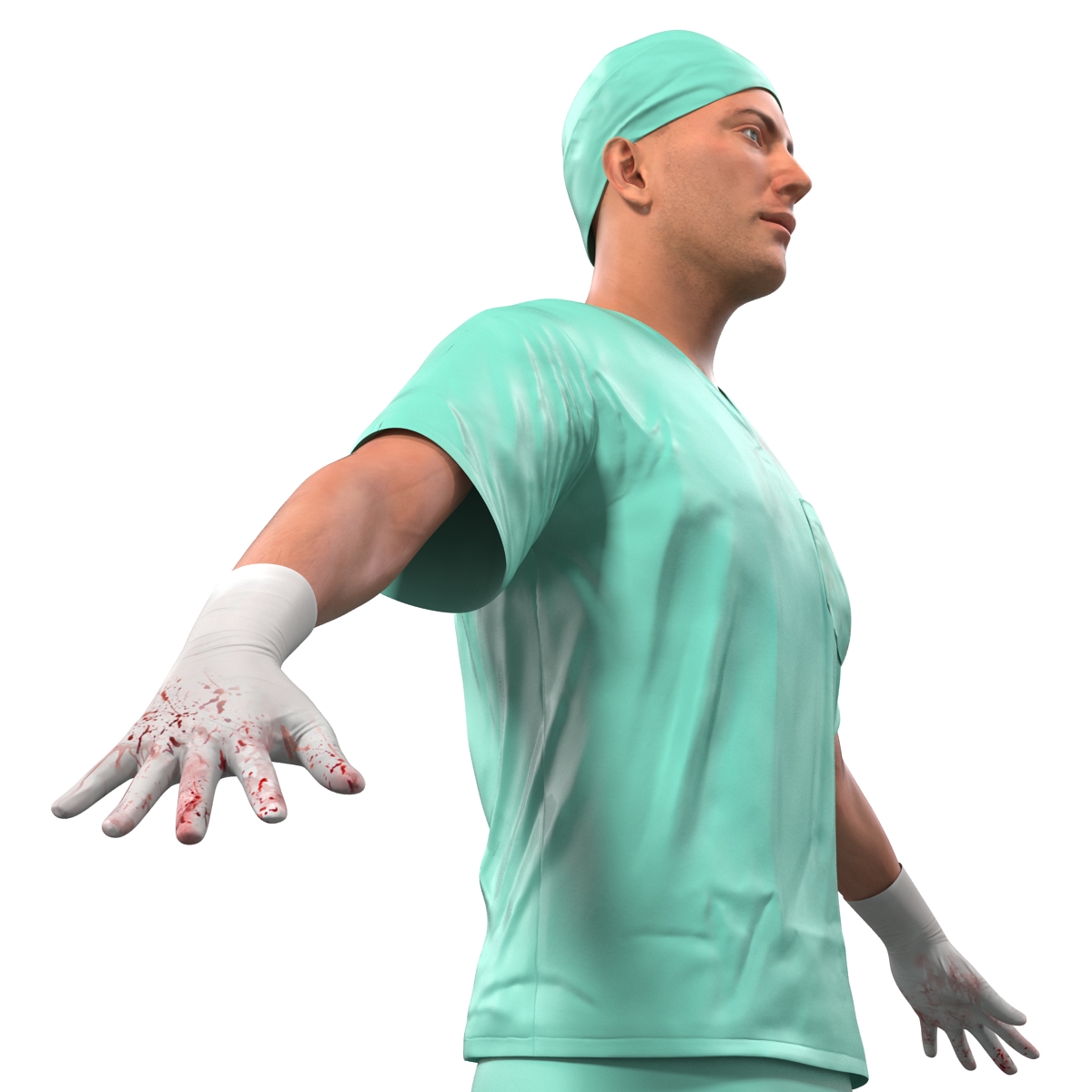 3D model Male Surgeon Caucasian with Blood 2