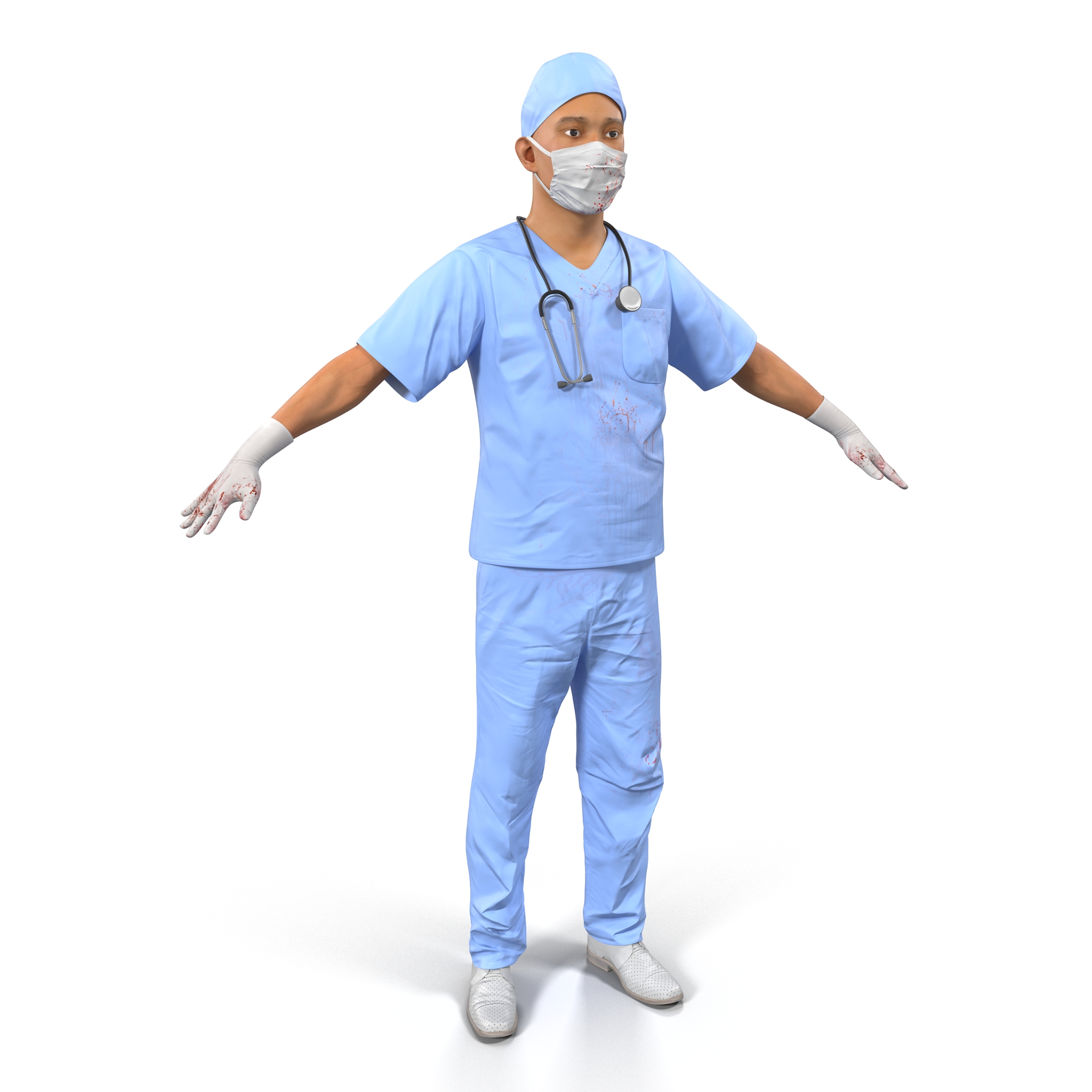 Male Surgeon Asian with Blood 3D model