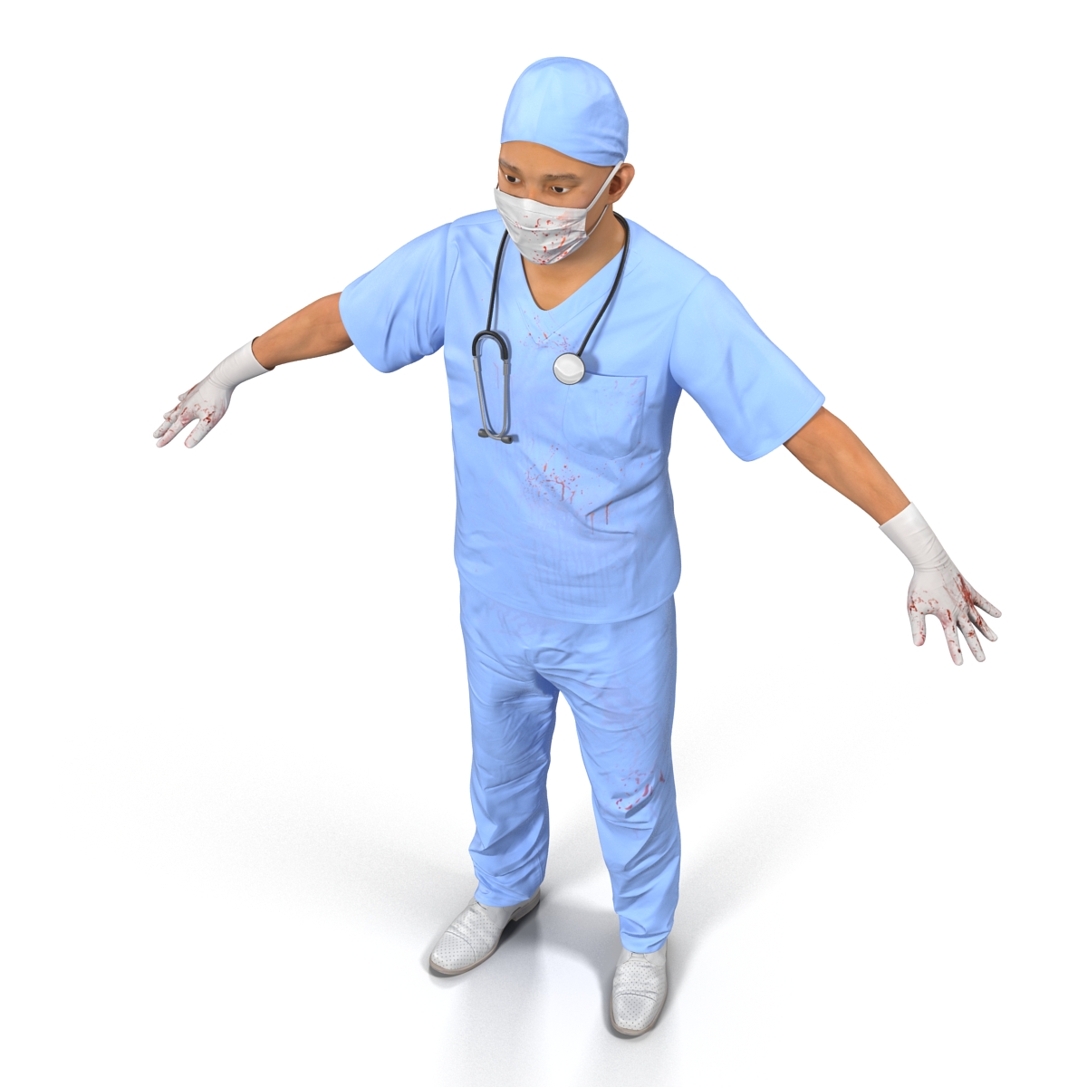 Male Surgeon Asian with Blood 3D model