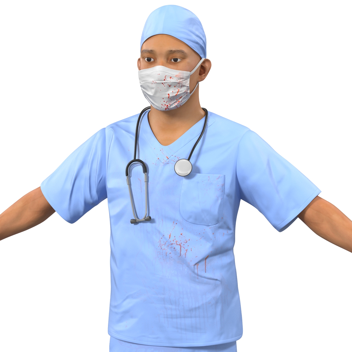 Male Surgeon Asian with Blood 3D model