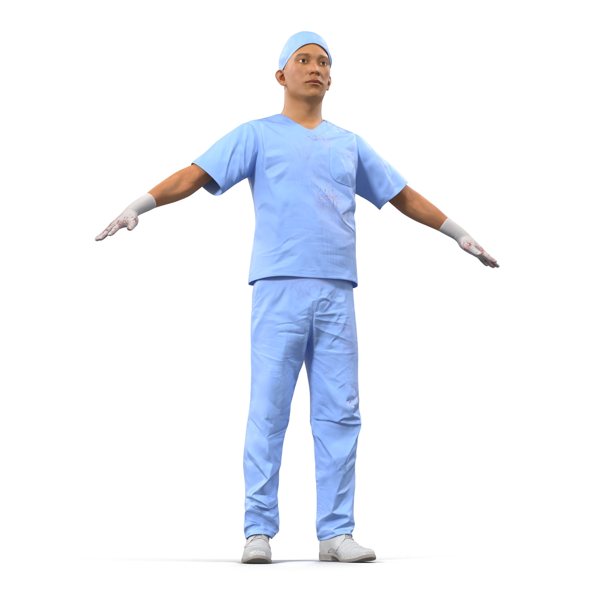 3D Male Surgeon Asian with Blood 2