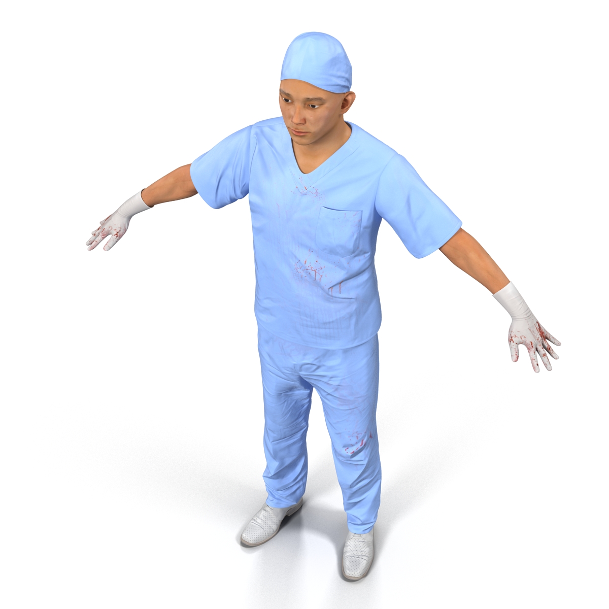 3D Male Surgeon Asian with Blood 2