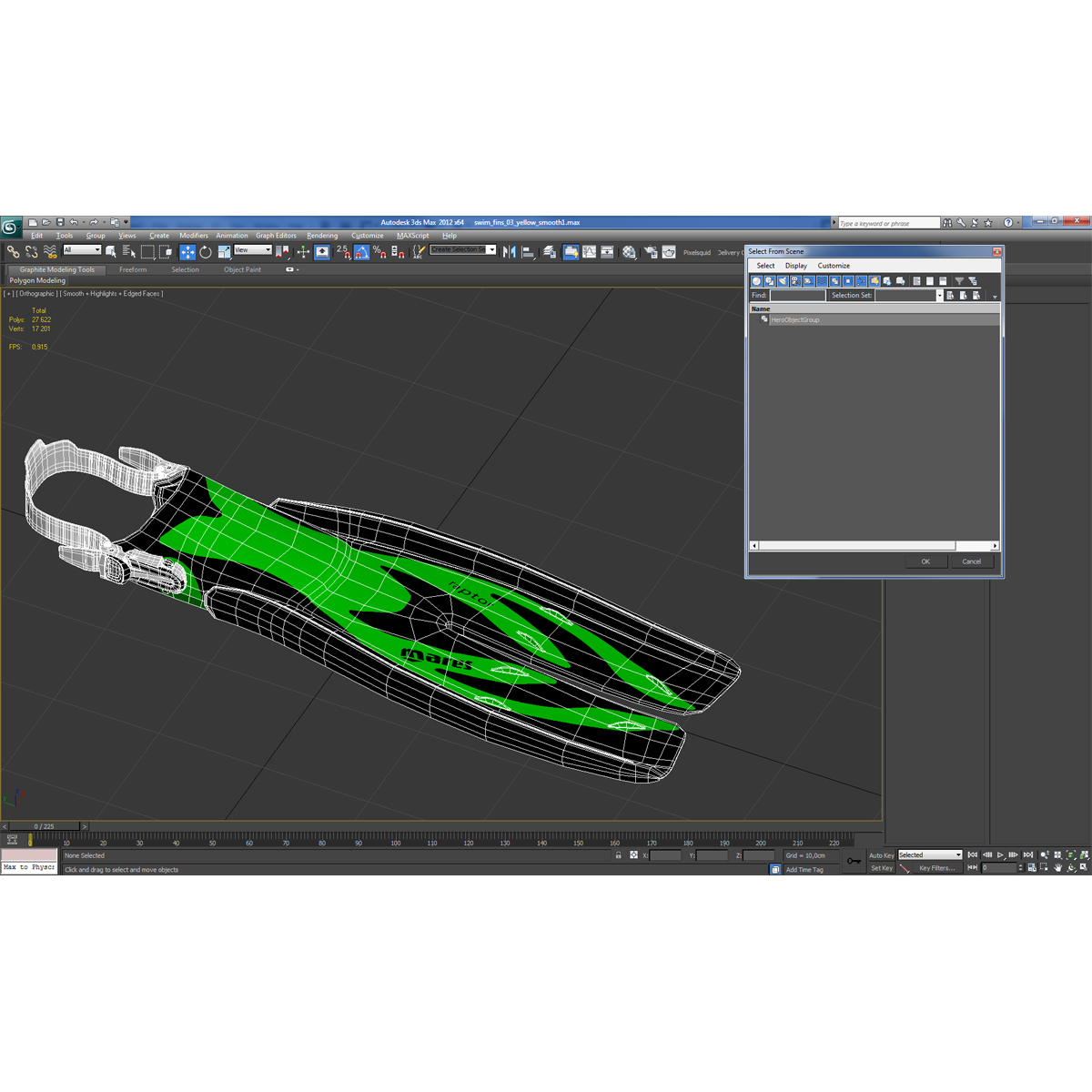 Swim Fins 3 Green 3D