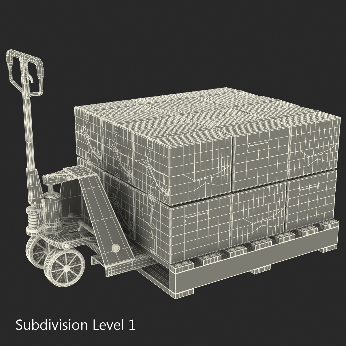 3D Pallet Jack and Wooden Pallet Set model