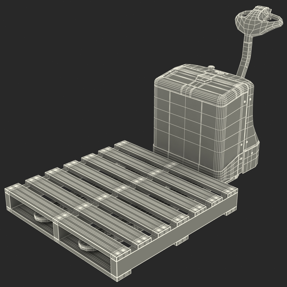 Powered Pallet Jack and Wooden Pallet 3D