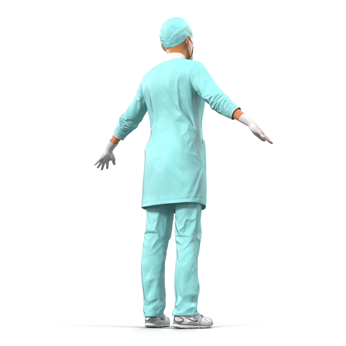 3D Female Surgeon Mediterranean with Blood Rigged