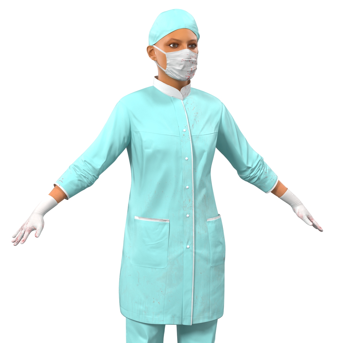 3D Female Surgeon Mediterranean with Blood Rigged