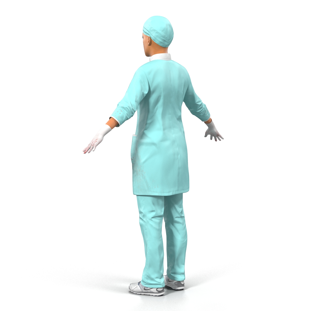 3D Female Surgeon Mediterranean with Blood 2