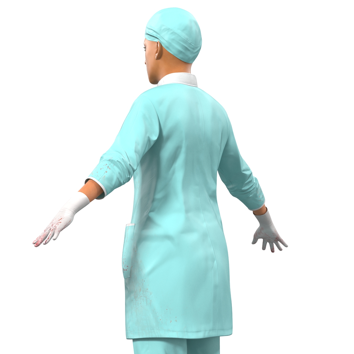 3D Female Surgeon Mediterranean with Blood 2