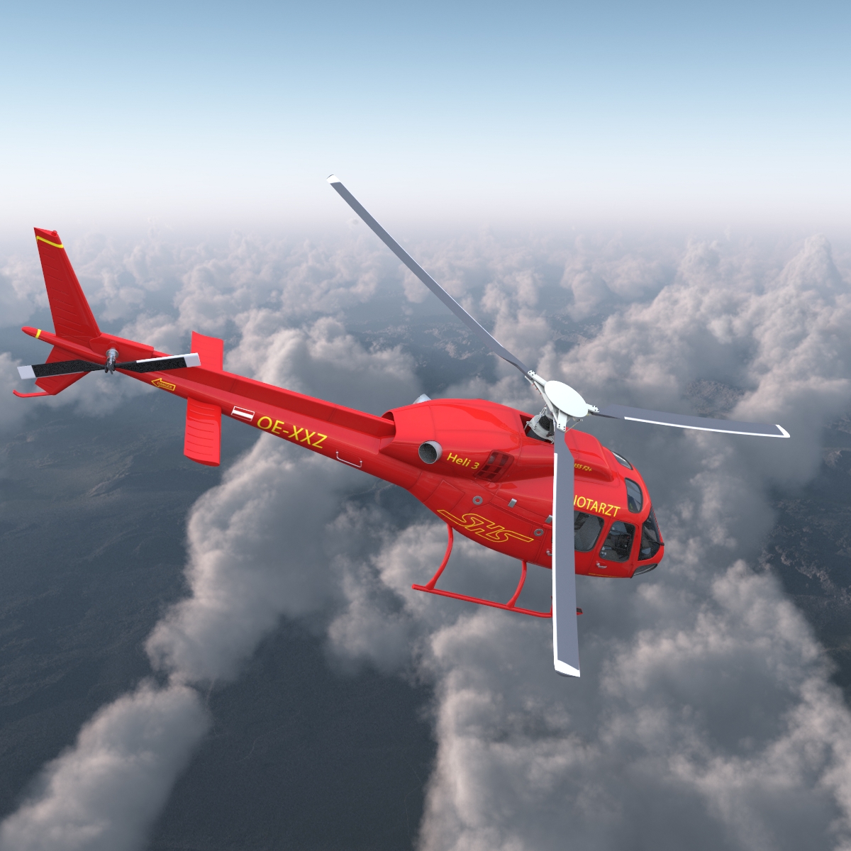 3D Helicopter Service Eurocopter AS 355 Rigged model