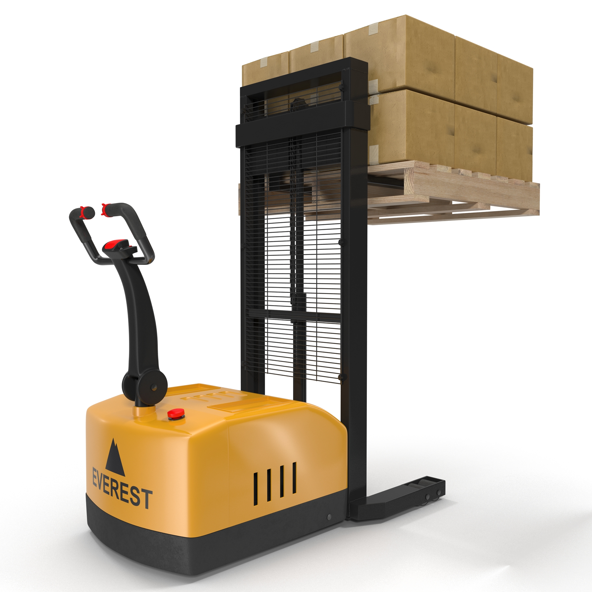 3D model Electric Walkie Stacker and Wooden Pallet Set