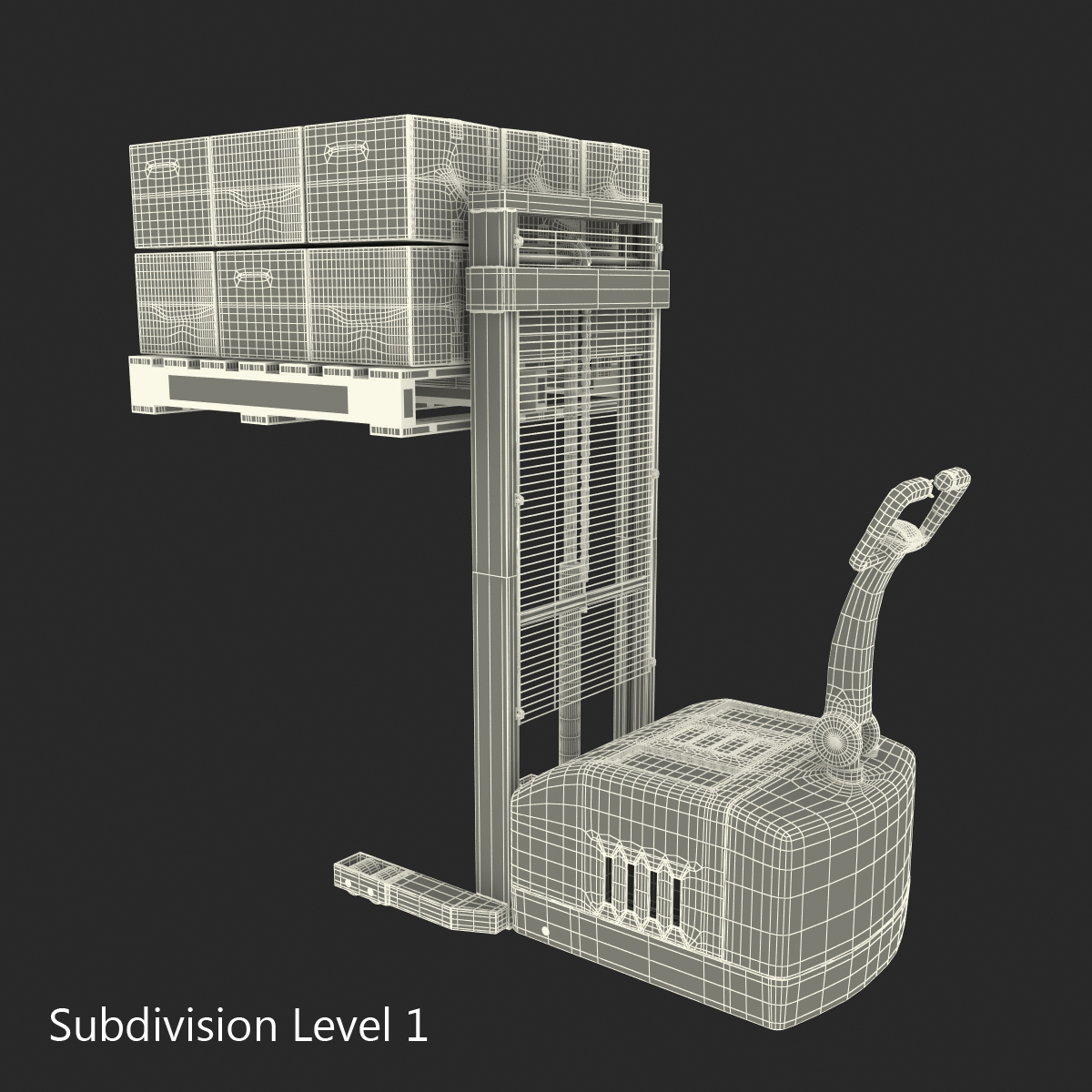 3D model Electric Walkie Stacker and Wooden Pallet Set