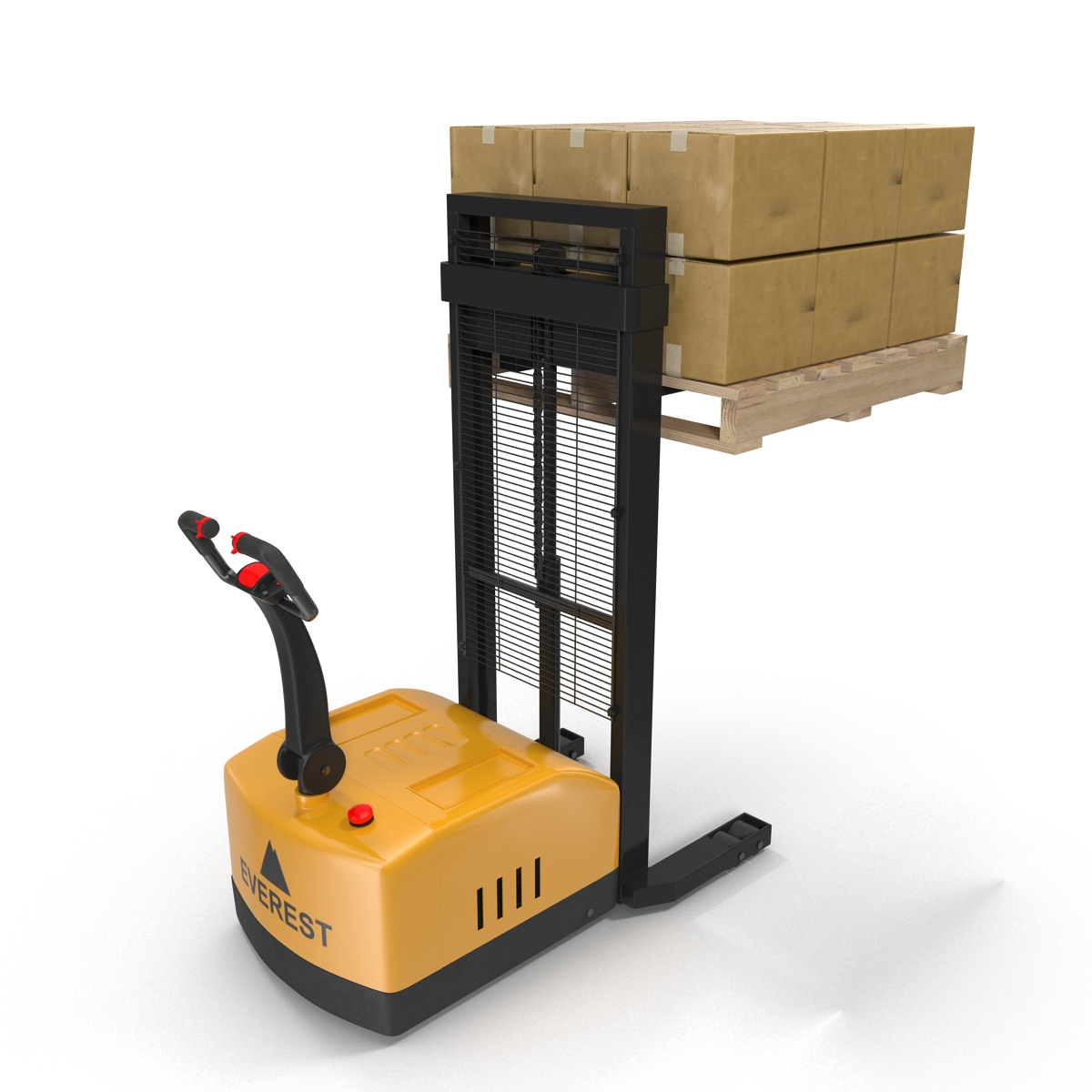 3D model Electric Walkie Stacker and Wooden Pallet Set