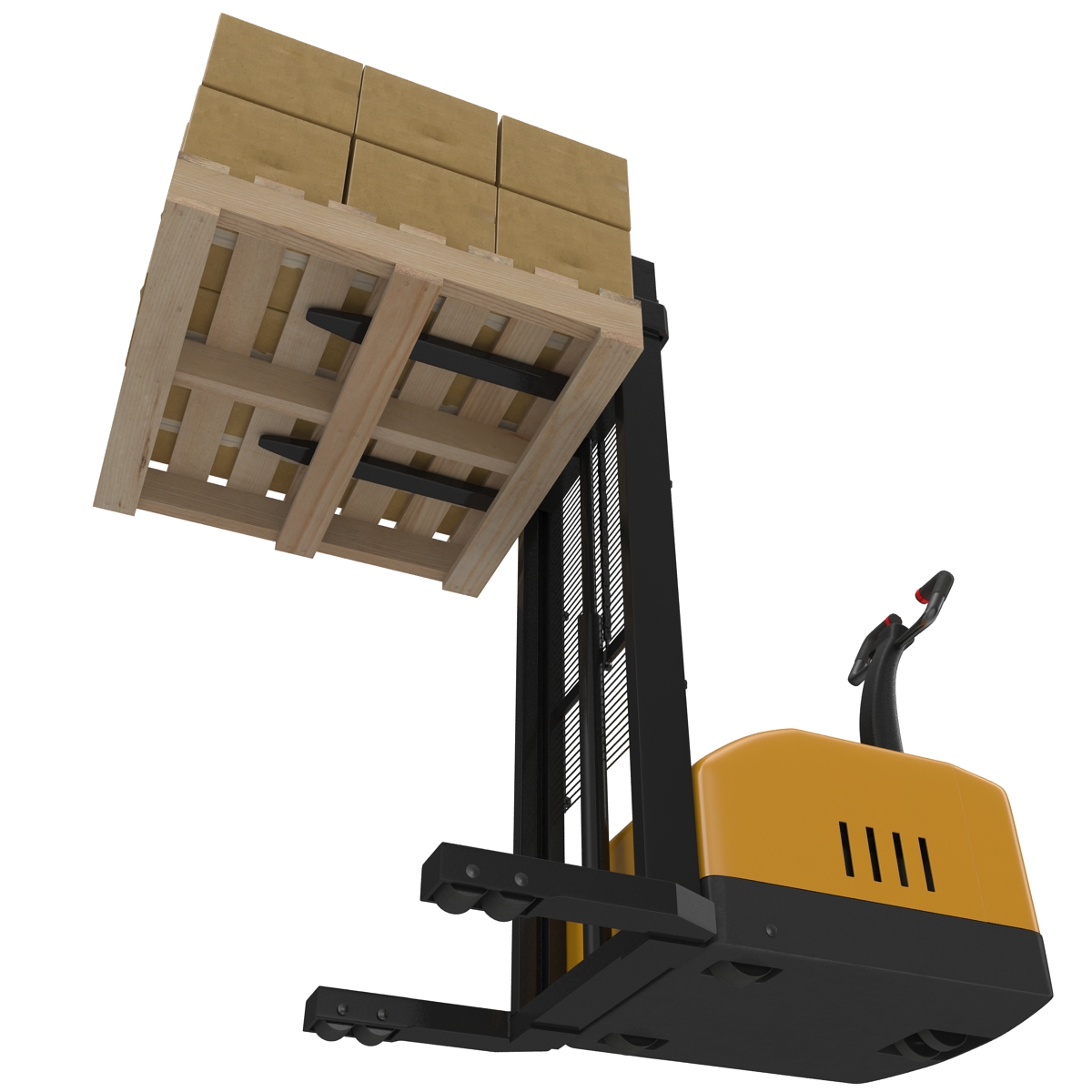 3D model Electric Walkie Stacker and Wooden Pallet Set