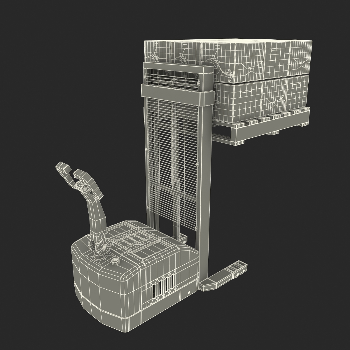 3D model Electric Walkie Stacker and Wooden Pallet Set