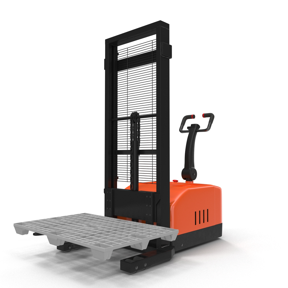 Electric Walkie Stacker and Plastic Pallet 3D