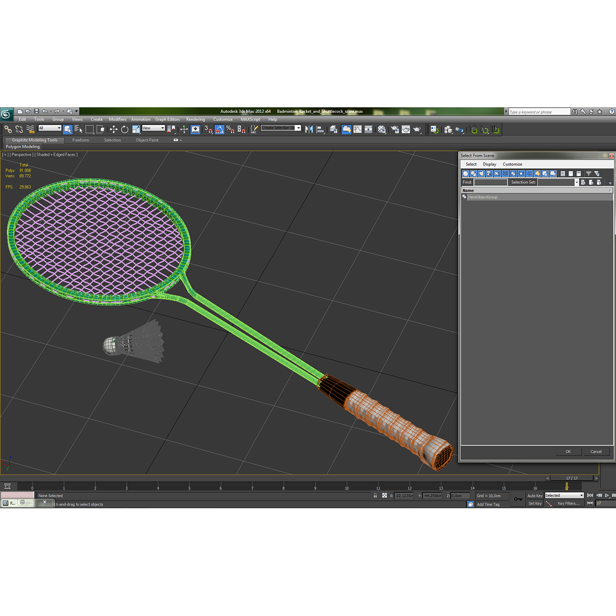 Badminton Racket 2 and Shuttlecock 3D model