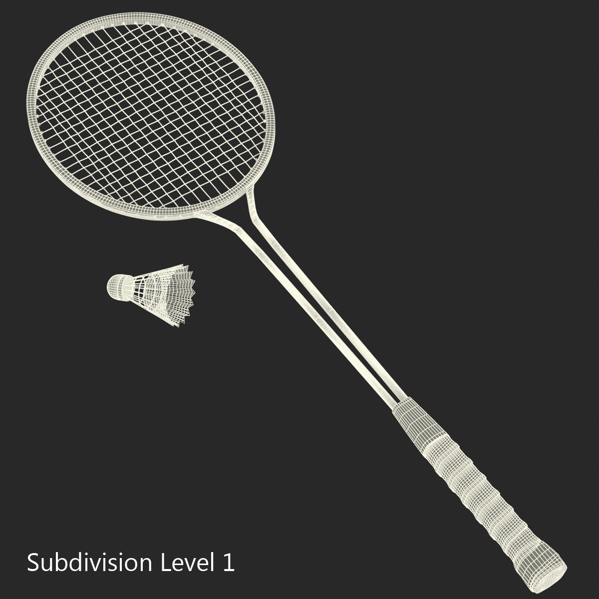 Badminton Racket 2 and Shuttlecock 3D model