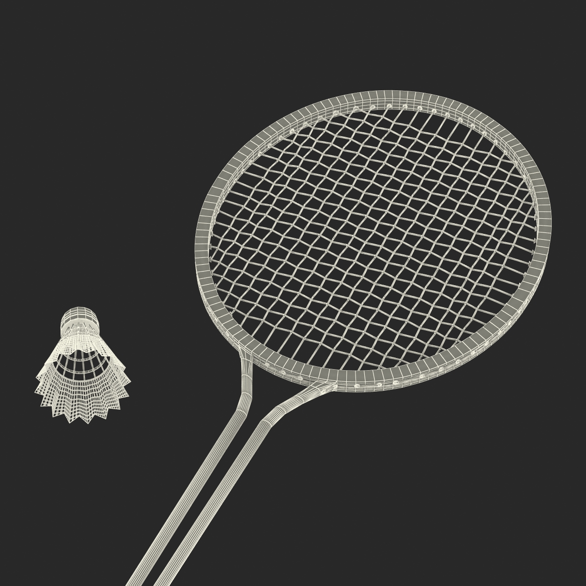 Badminton Racket 2 and Shuttlecock 3D model