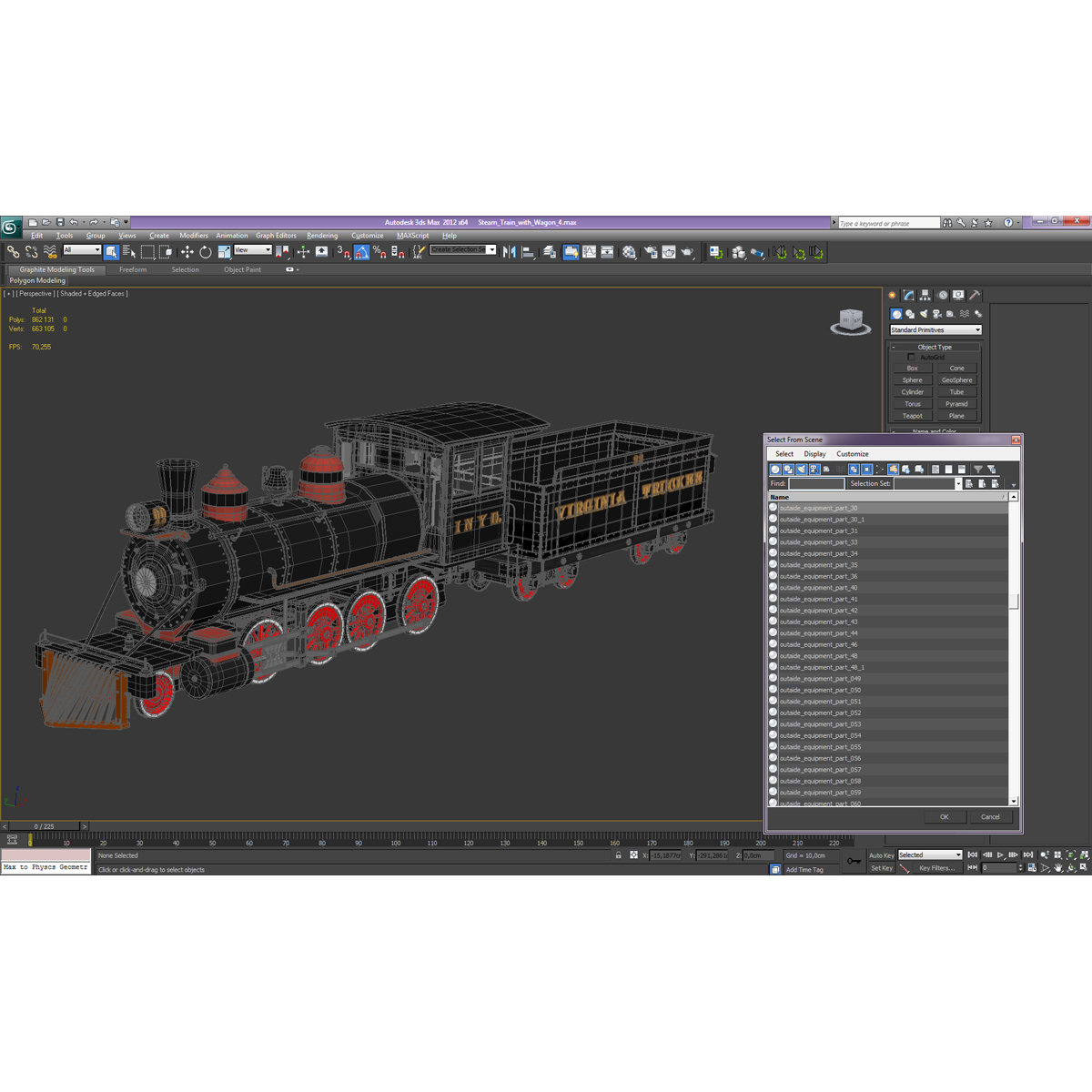 Steam Train with Wagon 4 3D model