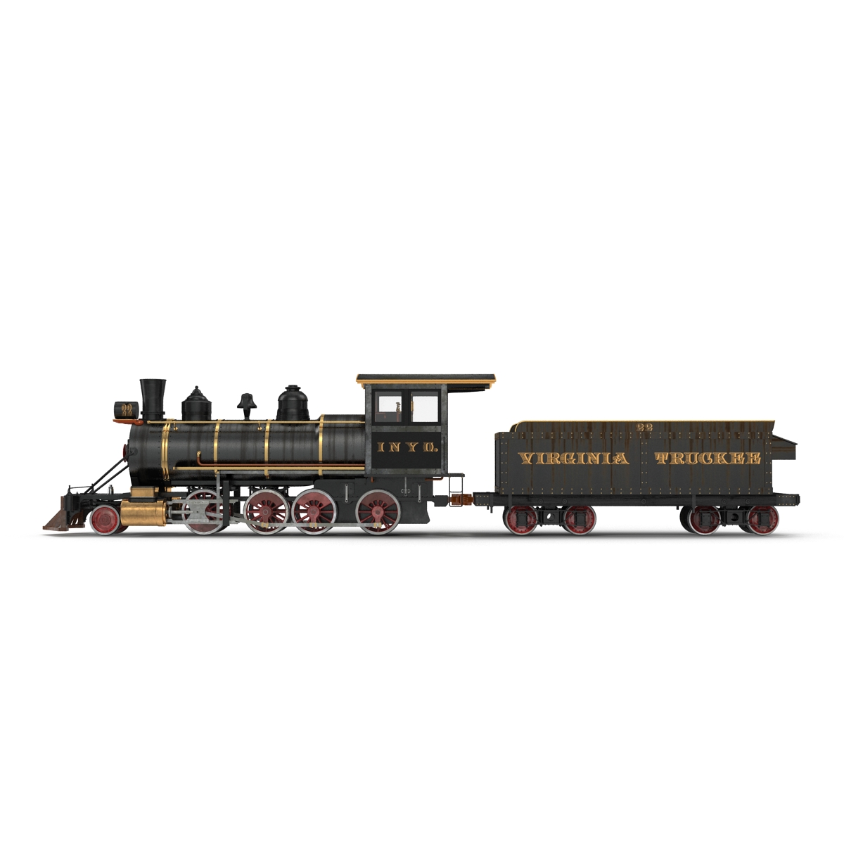 Steam Train with Wagon 4 3D model